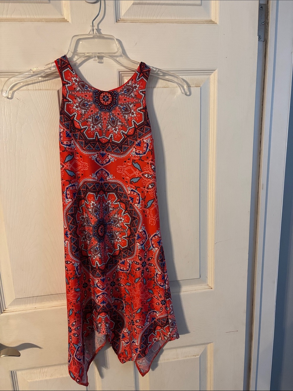 Girls Red Paisley Handkerchief-Hem Summer Dress